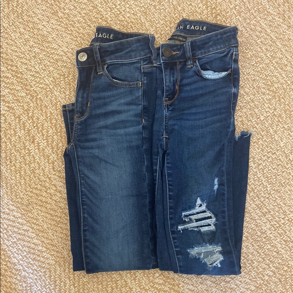 American Eagle Outfitters Dark Blue Skinny Jeans Lot of 2